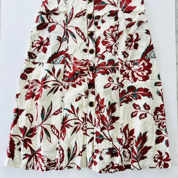 Anthropologie Oahu Linen Maxi Dress Cream Red Floral Size 12 NEW Boho Beach - Picture 6 of 11